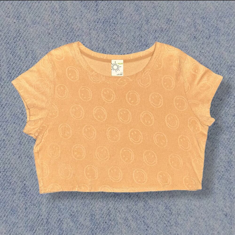 OFFLINE by Aerie Women’s Peach Smiley Face Print Cropped T-Shirt - Size Large